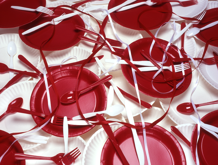 photo of red and white plates